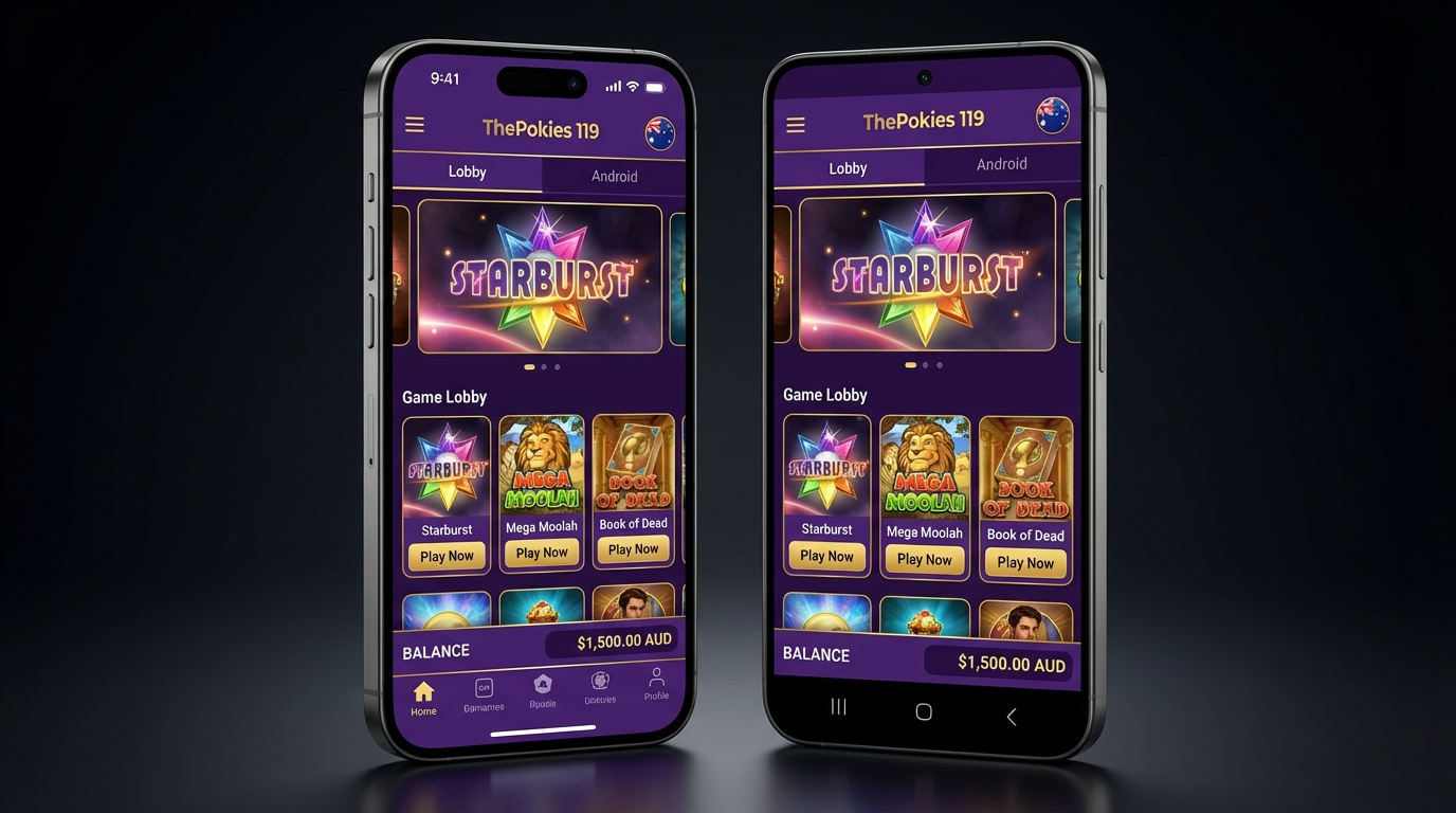 Playing Starburst mobile pokie on iPhone 15 Pro at ThePokies 119