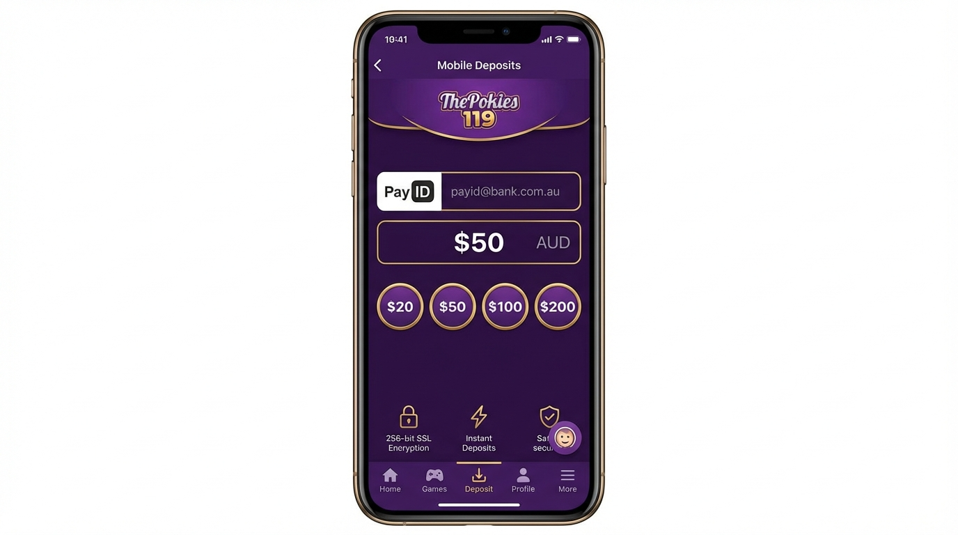 ThePokies 119 mobile payment interface with PayID deposit
