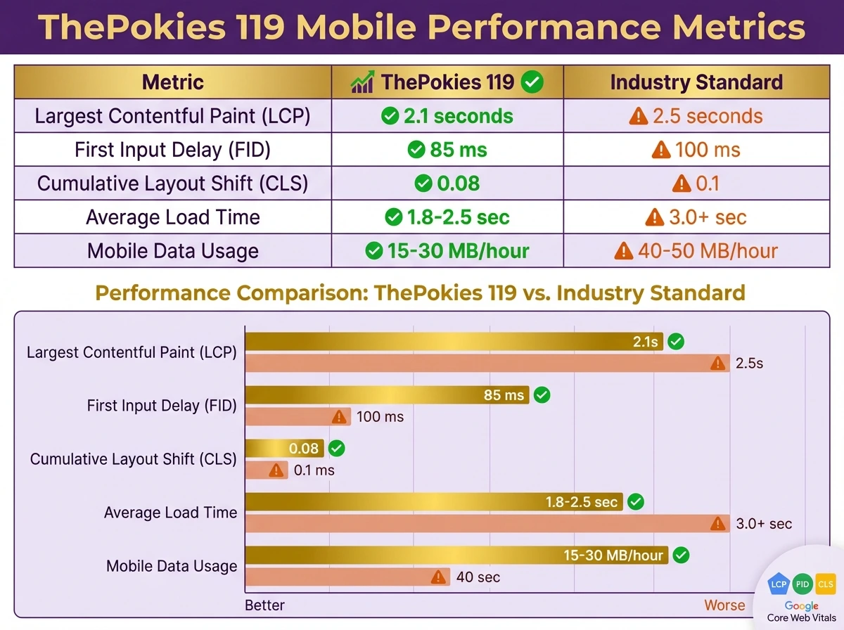 ThePokies 119 mobile performance metrics comparison chart