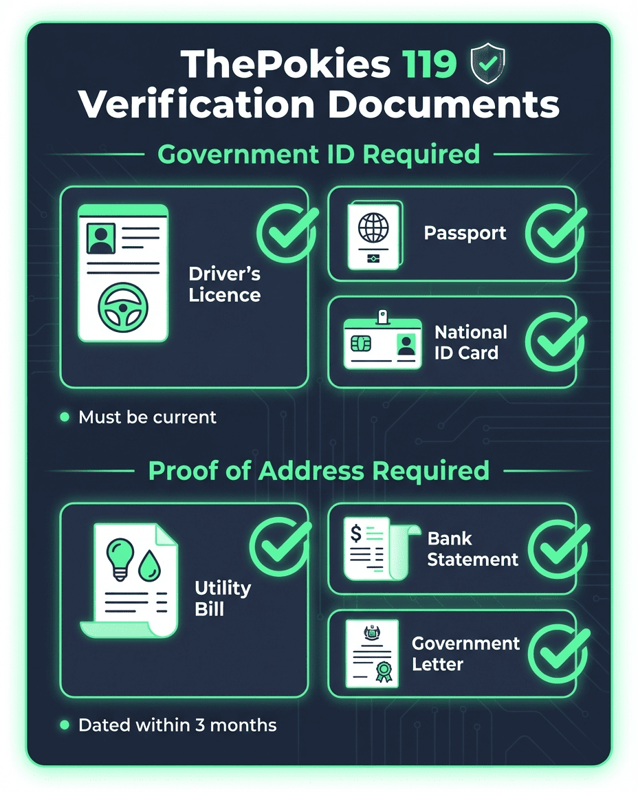 ThePokies119 withdrawal verification checklist: government ID and proof of address required documents